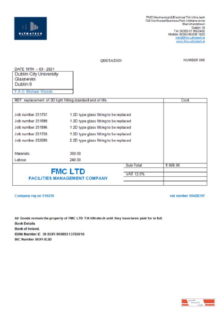 Ireland Ultratech Pvt Ltd invoice PSD template
